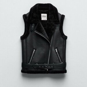 Basically New** Zara biker moto double faced Black Faux Leather Vest